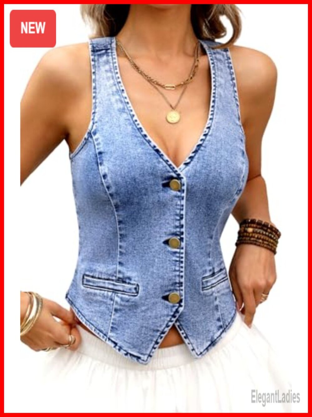 Women's Cropped Denim Vest Stretch Western Jean Vest